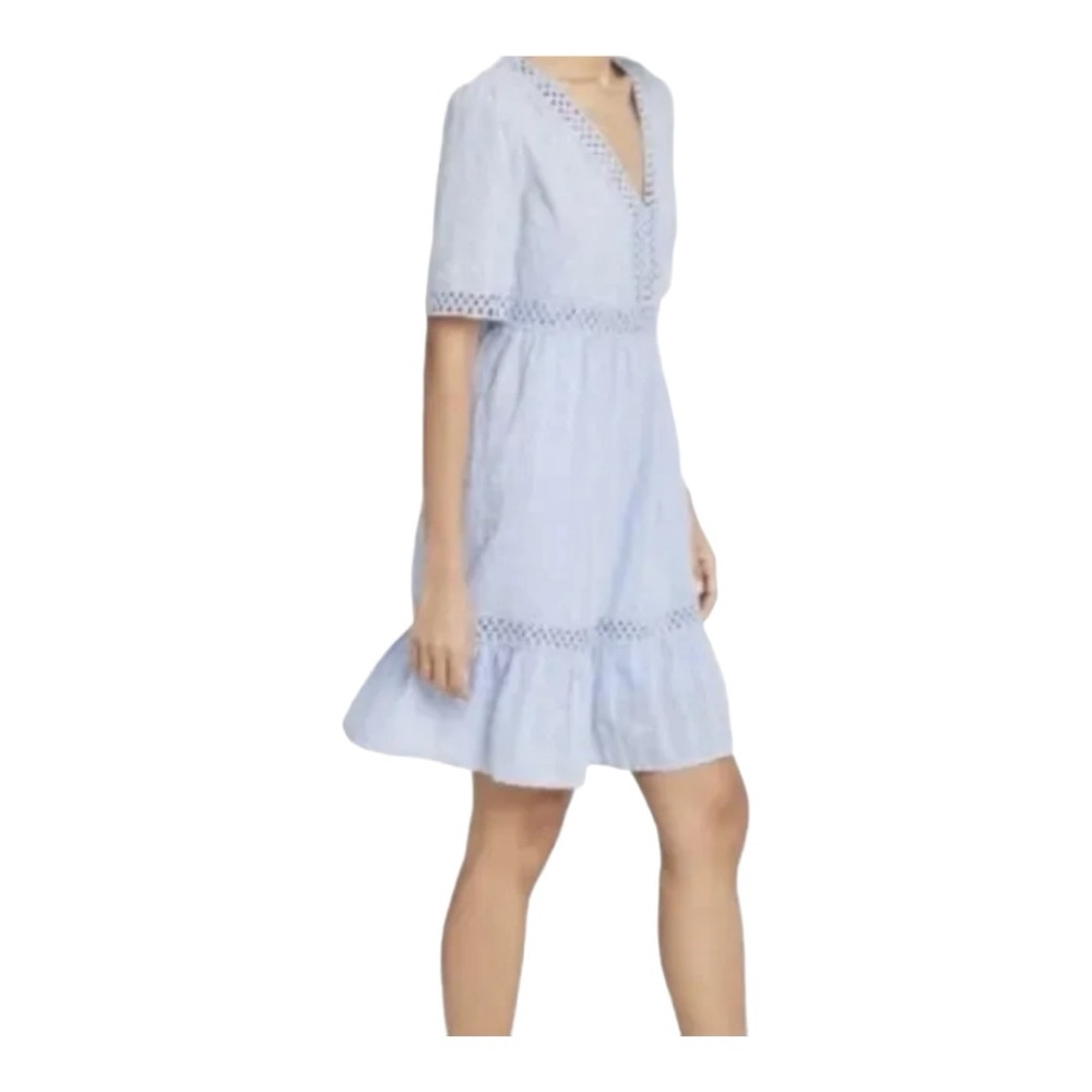 Knox Rose Cotton Dress Women's Sz XXL Blue Short Sleeve Crochet Embroidered Lace